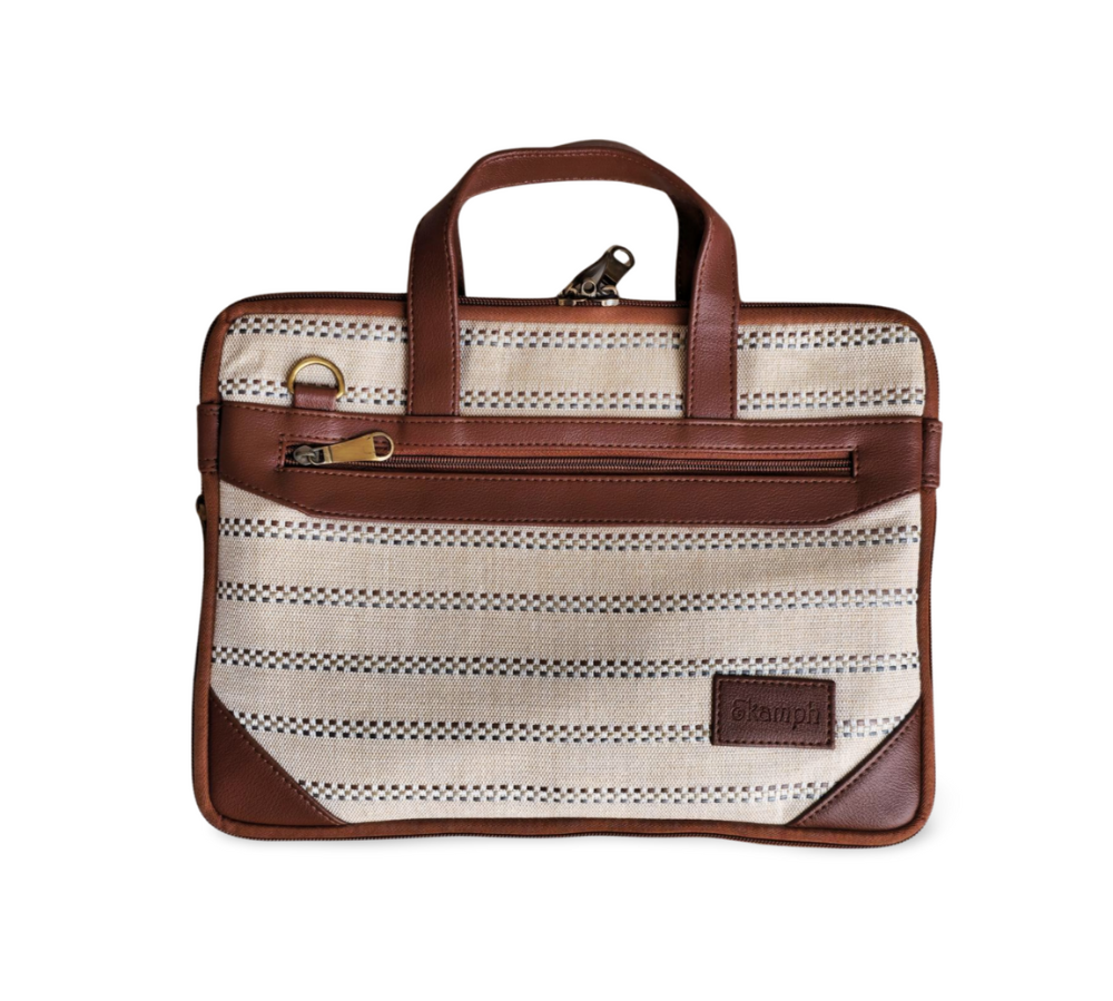 Brown & Cream Expandable 14" Laptop Bag