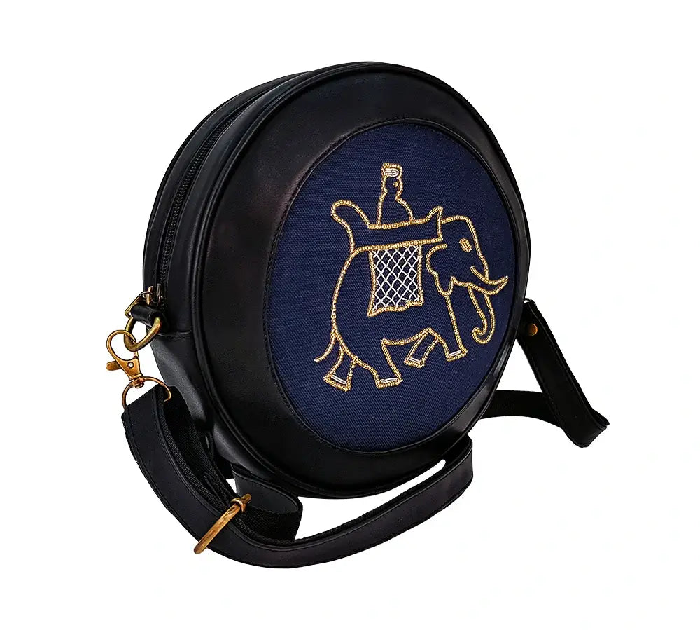 Black & Blue Elephant Round Sling Bag
