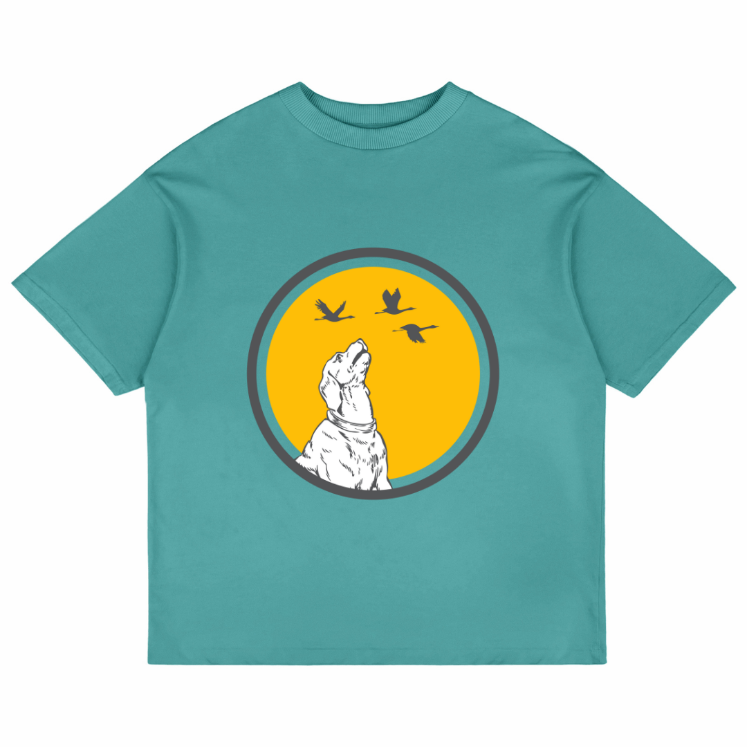 Dog With Birds (Dusty Turquoise)