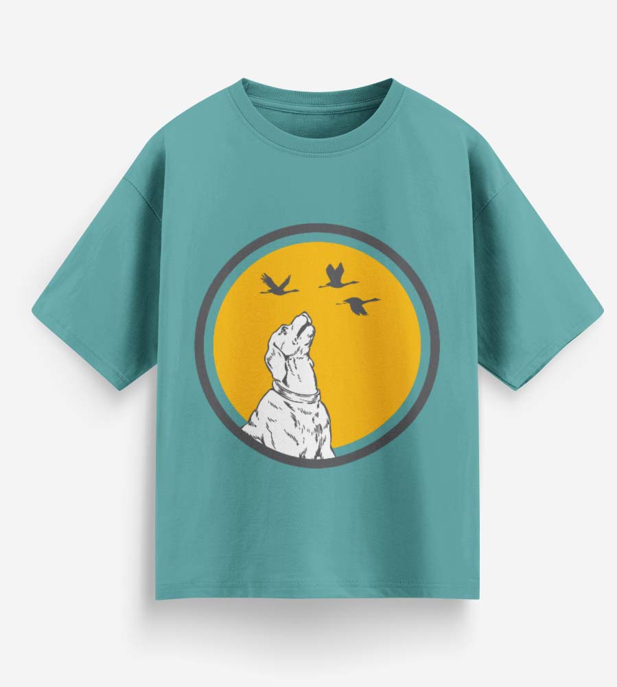 Dog With Birds (Dusty Turquoise)