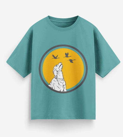 Dog With Birds (Dusty Turquoise)
