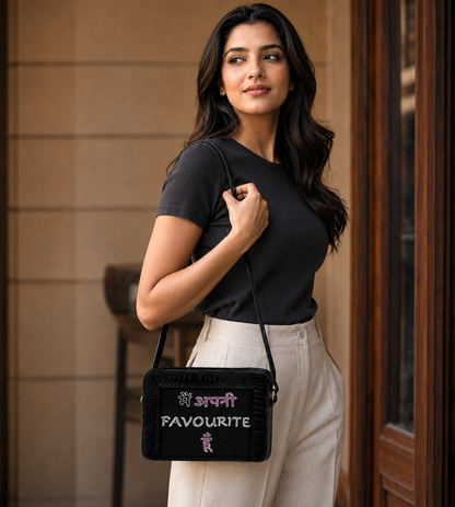 Black & Black "Main Apni Favourite Hoon" Croc Box Sling Bag
