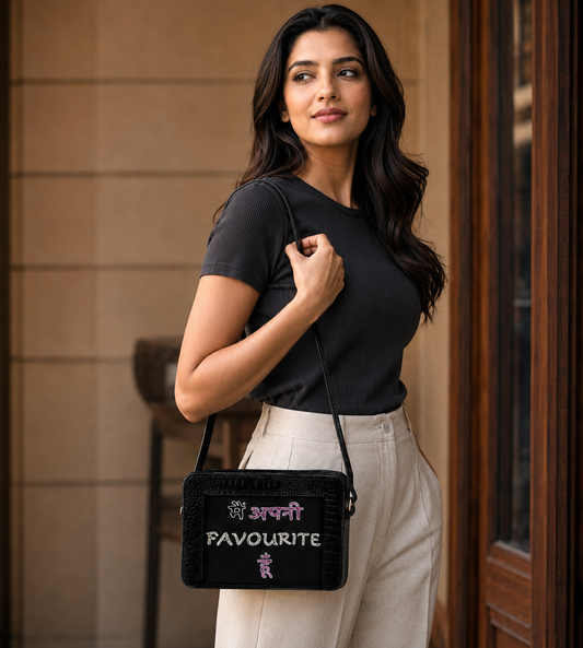 Black & Black "Main Apni Favourite Hoon" Croc Box Sling Bag