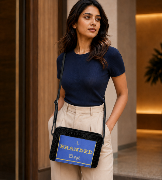Black & Blue "A Branded Bag" Croc Box Sling Bag