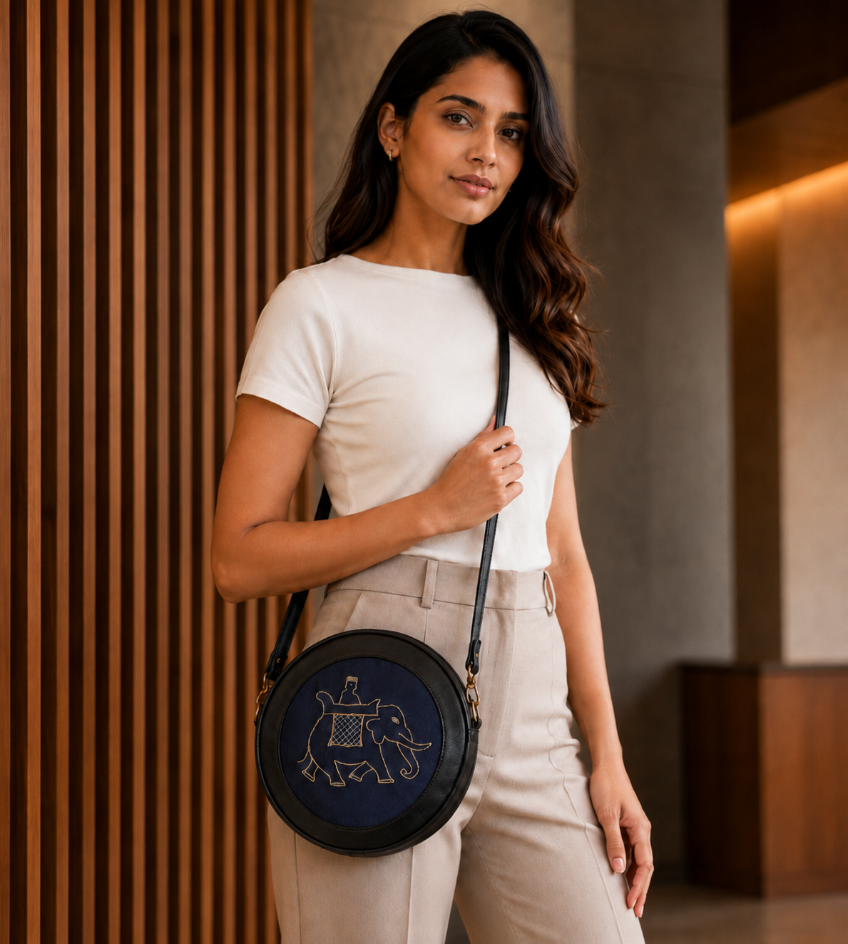 Black & Blue Elephant Round Sling Bag
