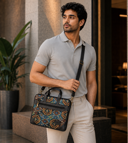 Black & Blue Green Expandable 14" Laptop Bag