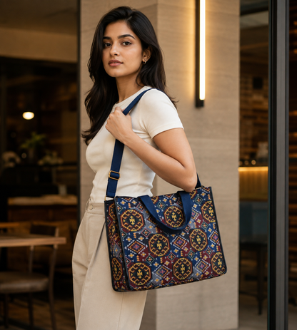 Black & Blue Maroon Laptop Tote