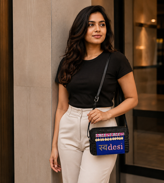 Black & Blue "Swadesi" Croc Box Sling Bag
