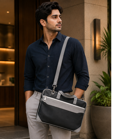 Black, Grey and White Expandable Backpack Laptop Bag