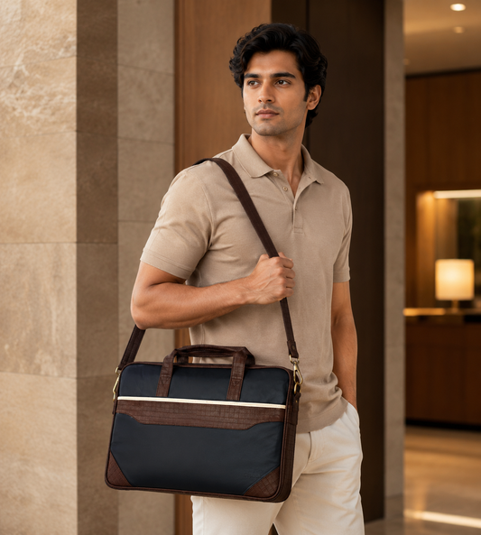Blue & Brown Expandable Backpack Laptop Bag