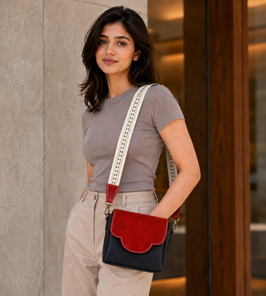 Blue & Red Flap Sling Bag