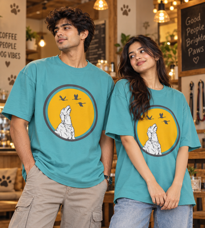 Dog With Birds (Dusty Turquoise)