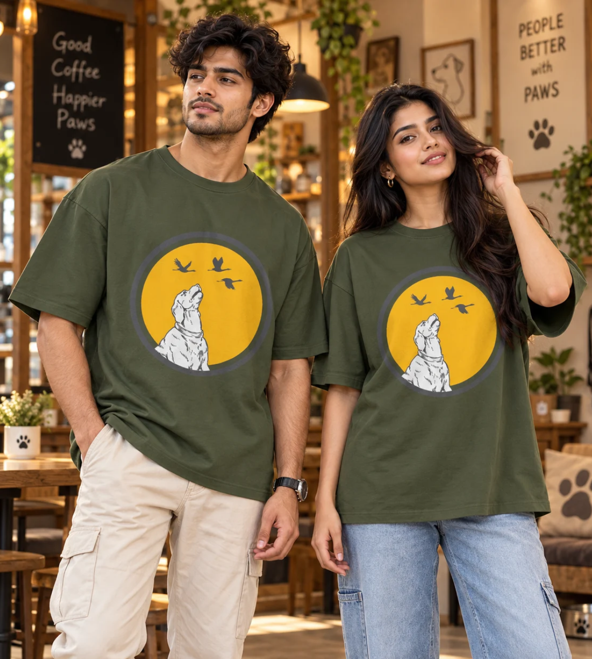 Dog With Birds (Olive Green)