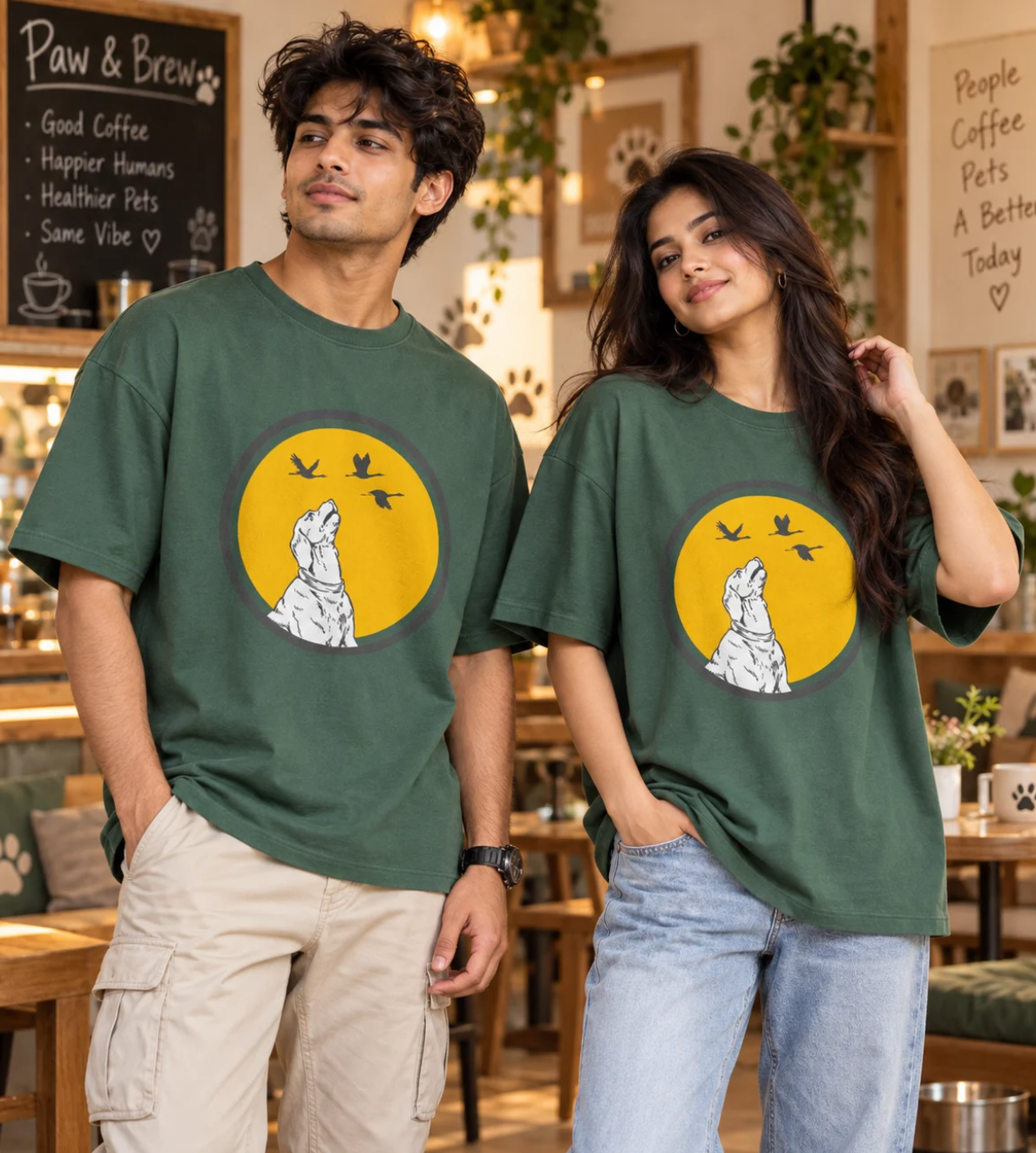 Dog With Birds (Forest Green)