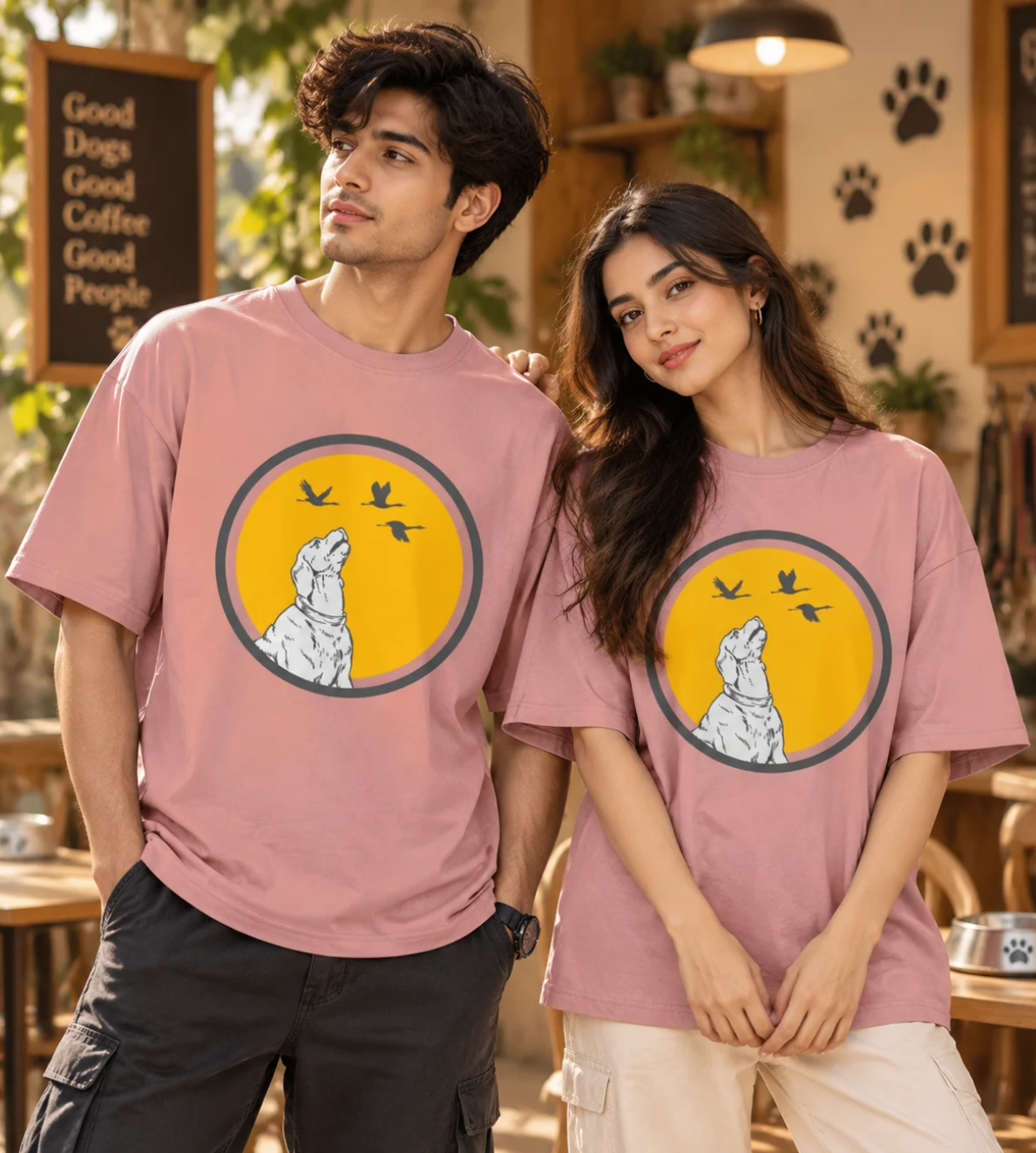 Dog With Birds (Pastel Pink)
