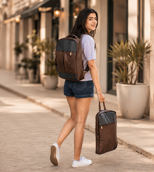 Brown & Blue Detachable Laptop Bag