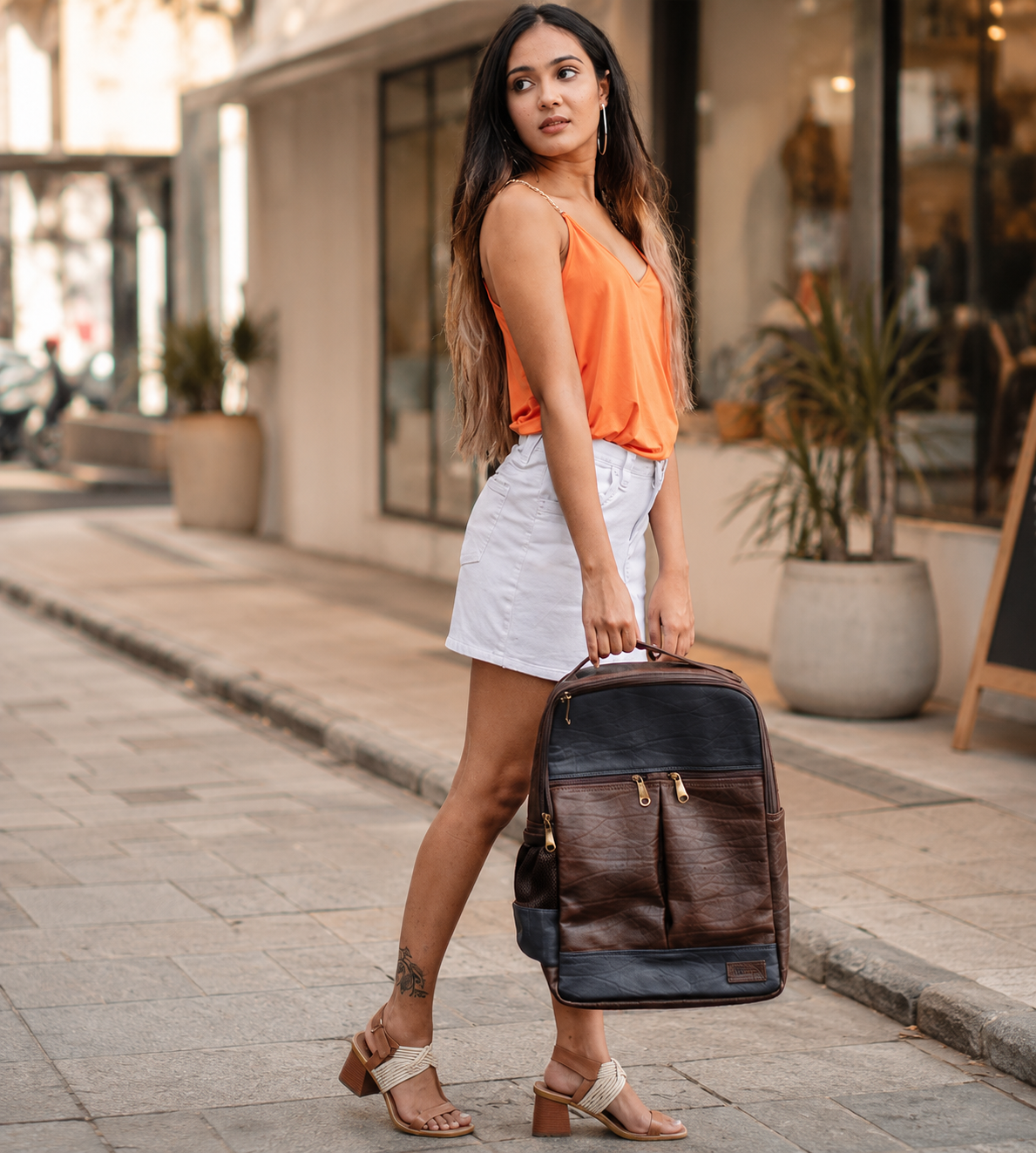 Brown & Blue Detachable Laptop Bag
