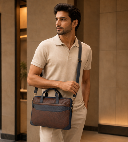 Brown & Blue Expandable 14" Laptop Bag
