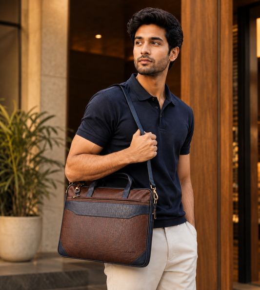 Brown & Blue Expandable Backpack Laptop Bag