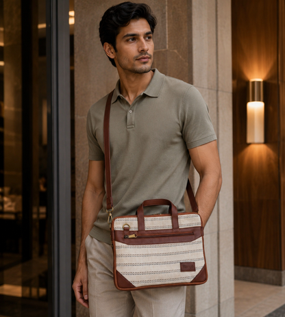Brown & Cream Expandable 14" Laptop Bag