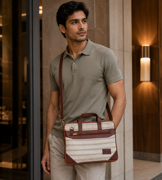 Brown & Cream Expandable 14" Laptop Bag