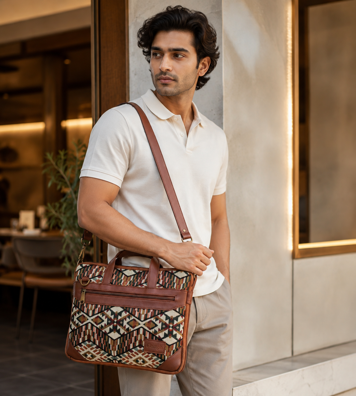 Brown & Green Expandable 14" Laptop Bag