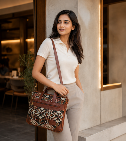 Brown & Green Expandable 14" Laptop Bag