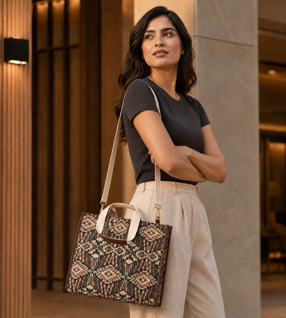 Brown & Green Laptop Tote