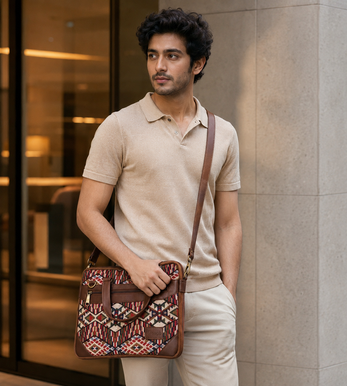 Brown & Red Expandable 14" Laptop Bag