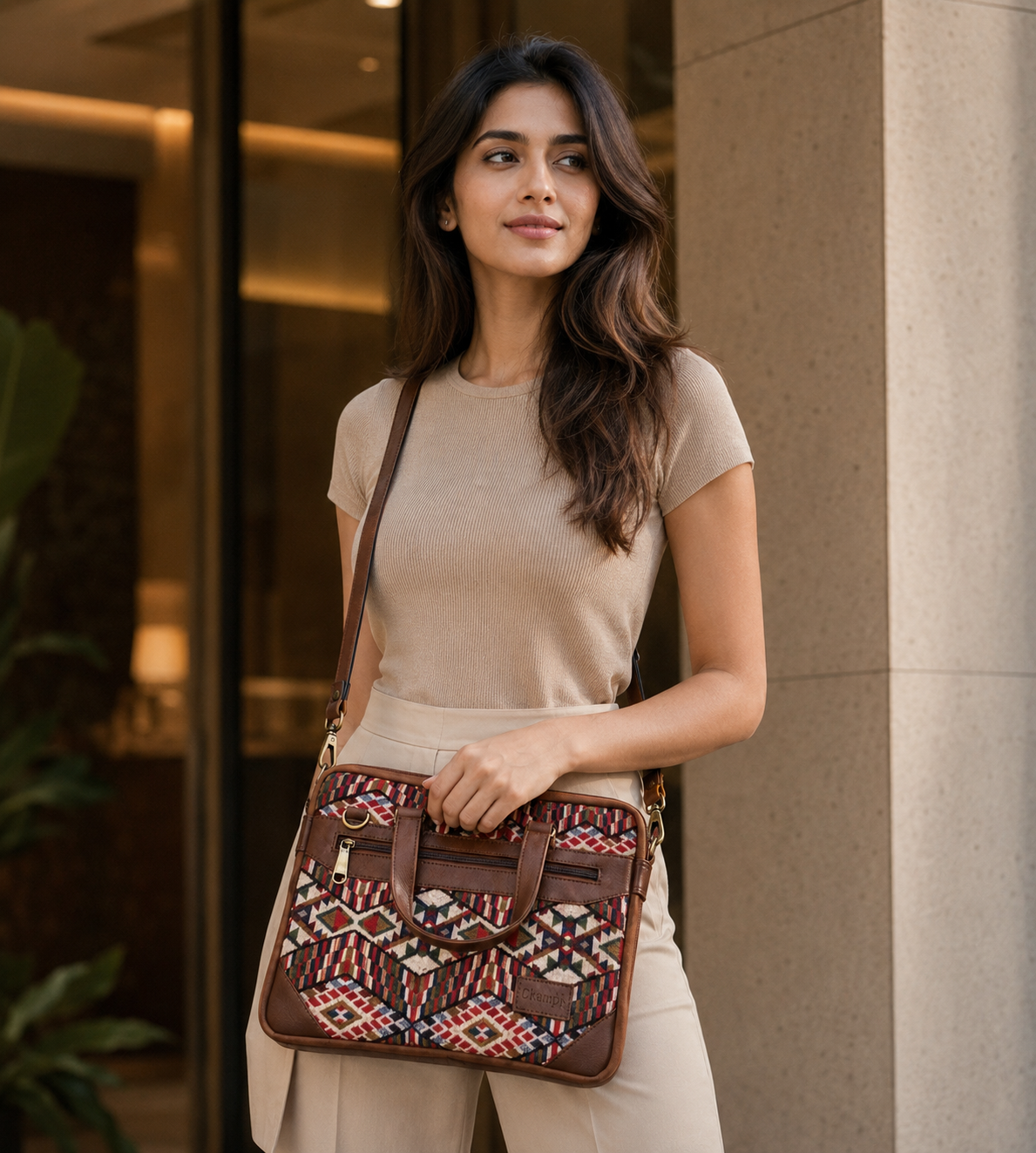 Brown & Red Expandable 14" Laptop Bag