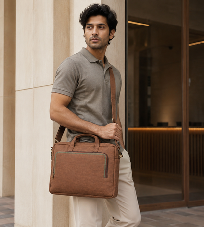 Brown Suede & Green Suede Laptop Bag