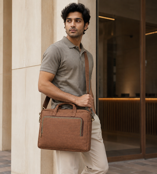Brown Suede & Green Suede Laptop Bag