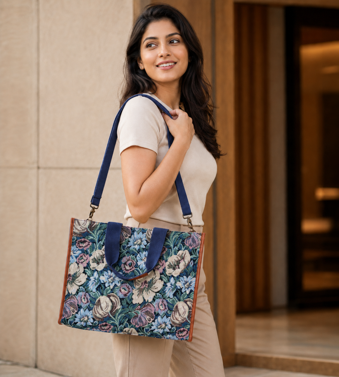 Floral Weave Laptop Tote