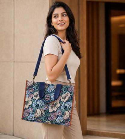 Floral Weave Laptop Tote
