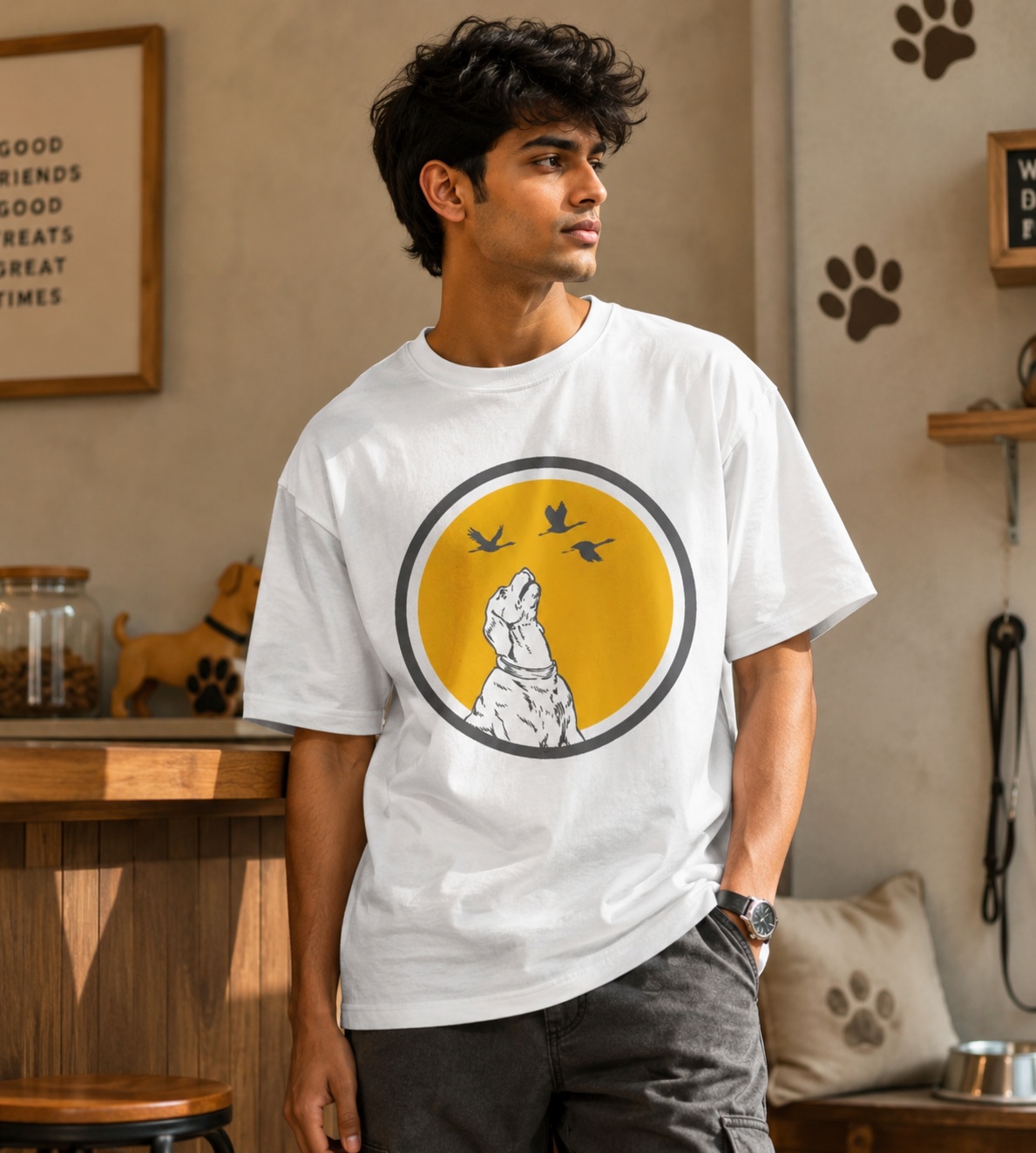 Dog With Birds (White)