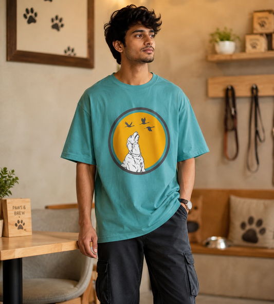 Dog With Birds (Dusty Turquoise)