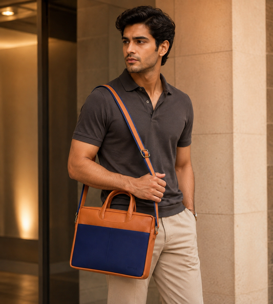 Tan & Blue 14" Laptop Bag