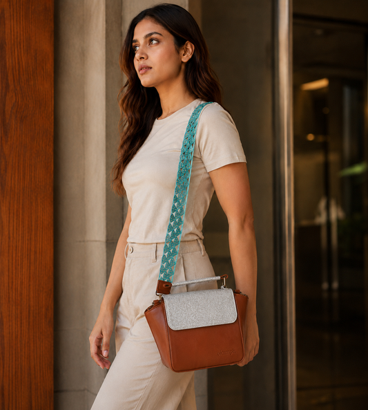 Tan & Golden Flap Sling Bag