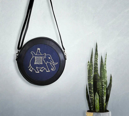 Black & Blue Elephant Round Sling Bag