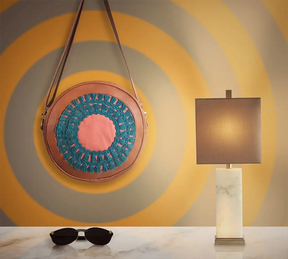 Tan & Peach Round Sling Bag