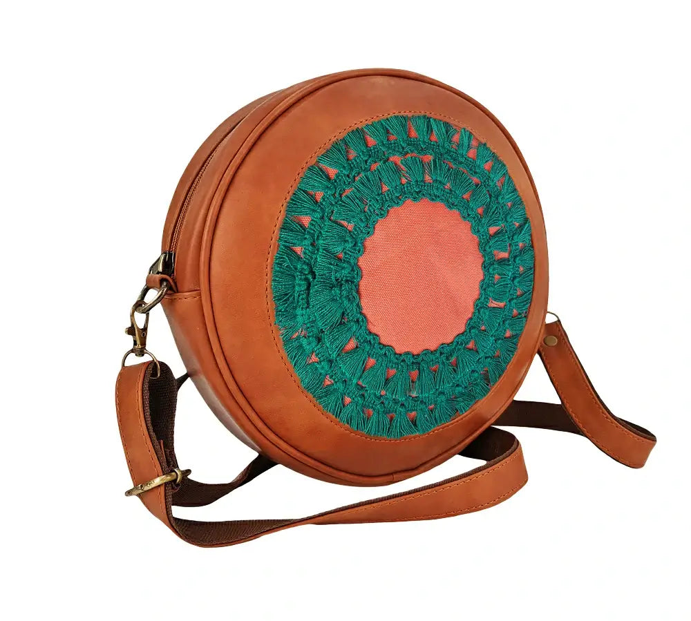 Tan & Peach Round Sling Bag