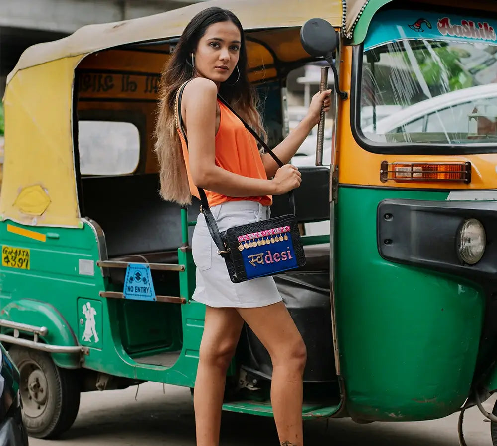 Black & Blue "Swadesi" Croc Box Sling Bag