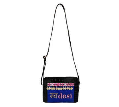 Black & Blue "Swadesi" Croc Box Sling Bag