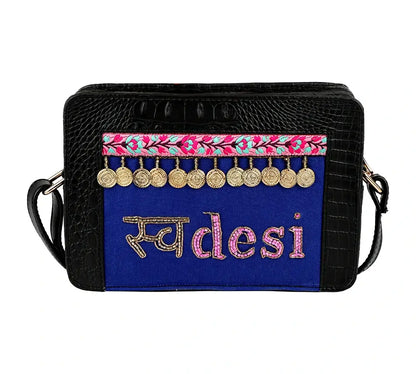 Black & Blue "Swadesi" Croc Box Sling Bag