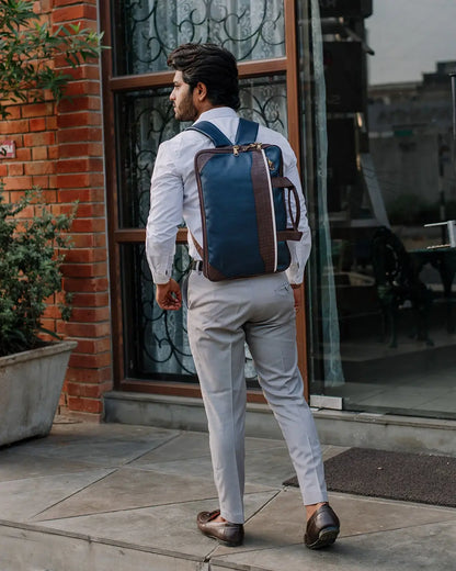 Blue & Brown Expandable Backpack Laptop Bag