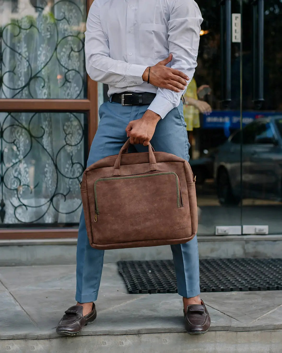 Suede Computer Backpack Brown Suede & Green Suede Laptop Bag – Ekamph