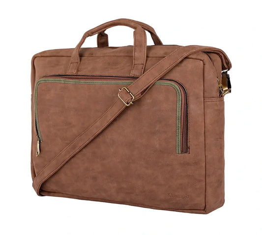 Brown Suede & Green Suede Laptop Bag