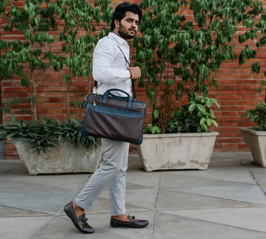 Ekamph Brown & Blue 15.6 inch Expandable Backpack Laptop Bag Front