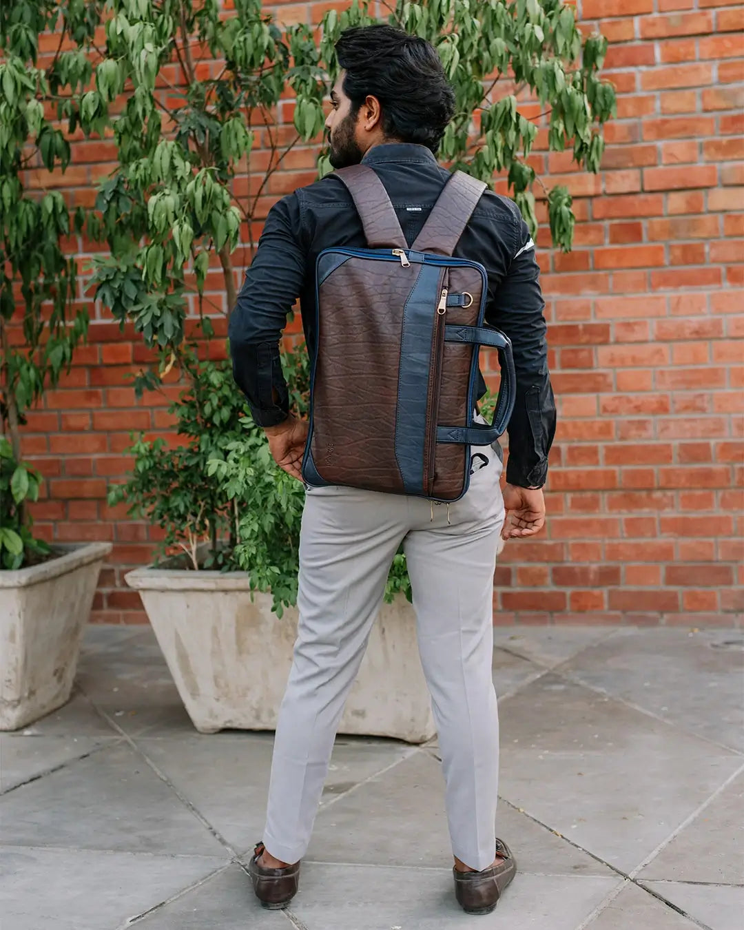 Brown & Blue Expandable Backpack Laptop Bag