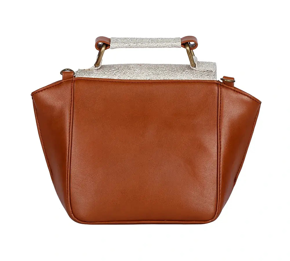 Tan & Golden Flap Sling Bag